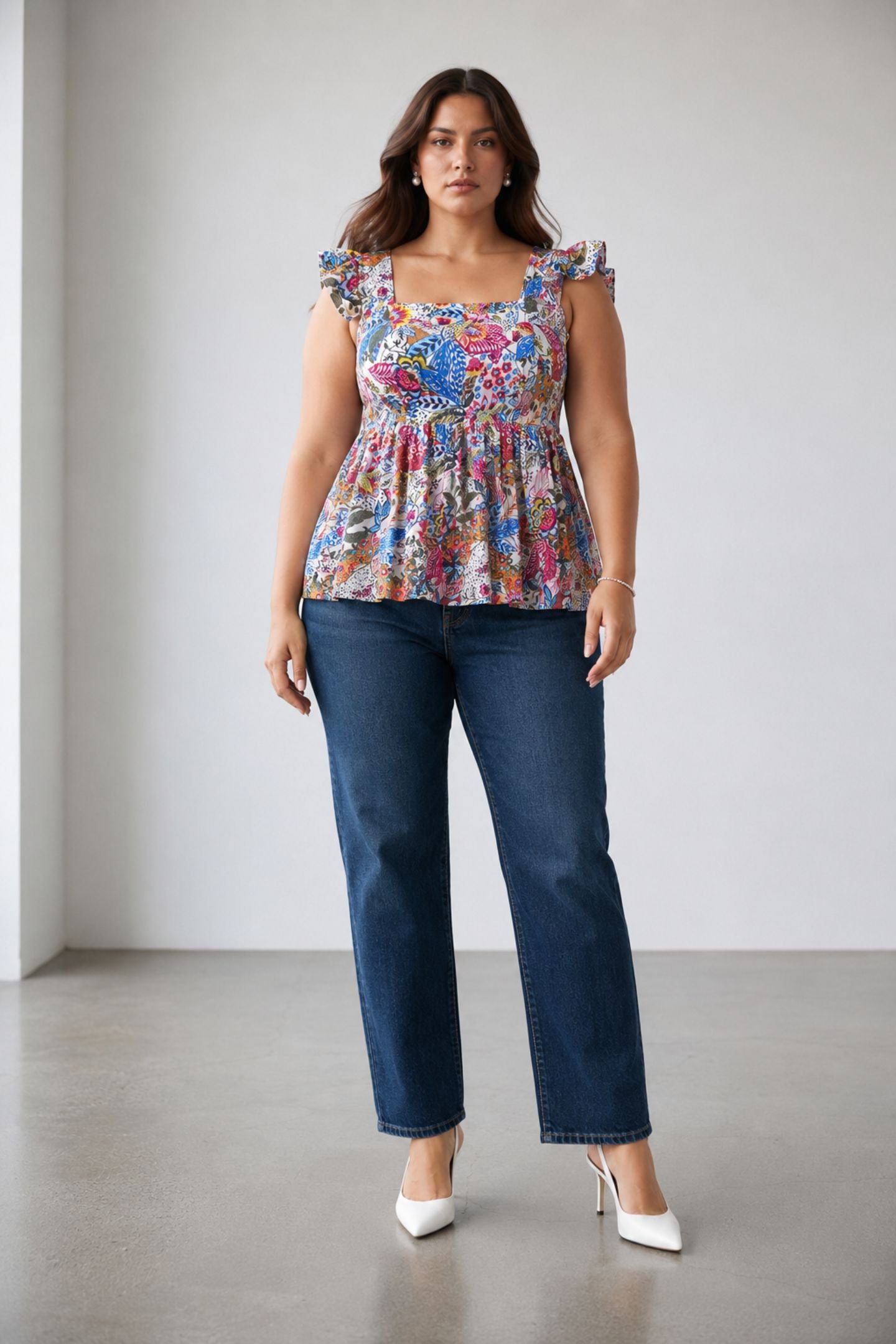 Virgio Solid Viscose Sheer Ruffled Plus Size Top