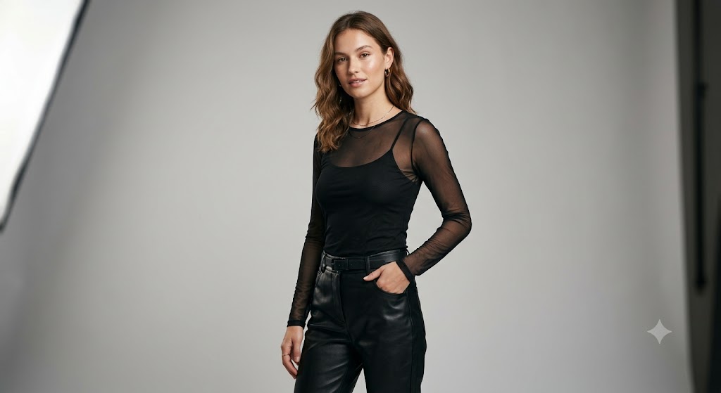 Sheer mesh tops long sleeve
