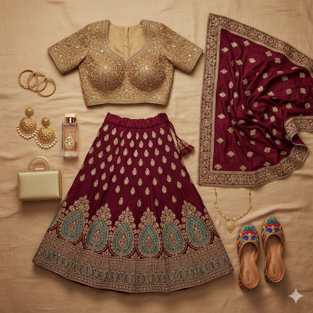 Elegant Women’s Festive Outfit Flat Lay Inspiration