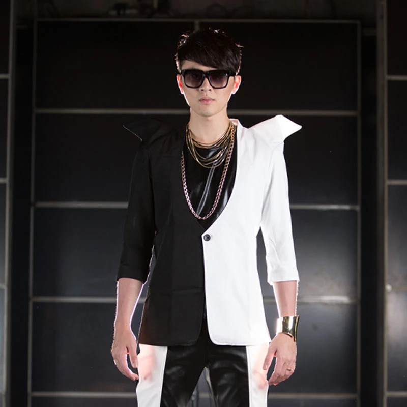2021 New Men&#39;s Clothing Dj Fashion Personality Black White Split Joint Suit  Jacket Coats Men Plus Size Stage Singer Costumes|men jacket suit|suit  jacket mensuit man jacket - AliExpress