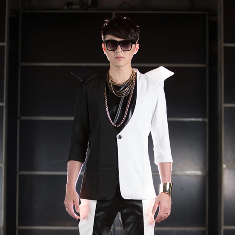 2021 New Men's Clothing Dj Fashion Personality Black White Split Joint Suit Jacket Coats Men Plus Size Stage Singer Costumes|men jacket suit|suit jacket mensuit man jacket - AliExpress
