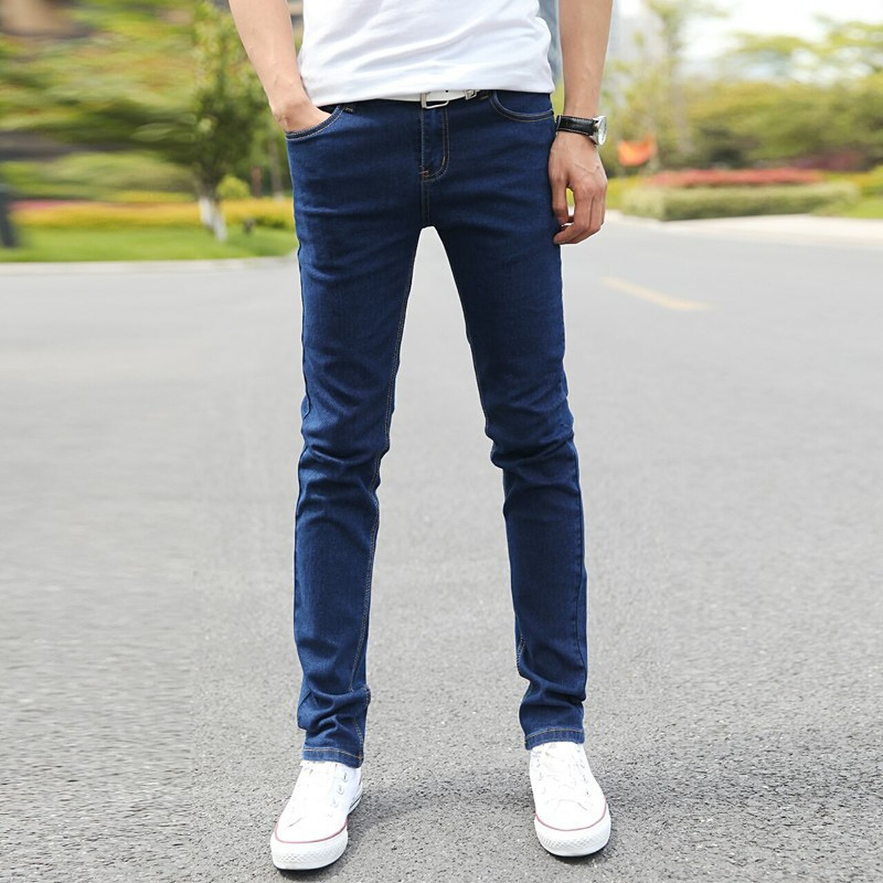 Mens Slim Fit jeans Men Stretch Fashion Skinny Jeans Trousers Male Super Elastic Casual Straight Blue Black Denim Jeans Youth - OnshopDeals.Com