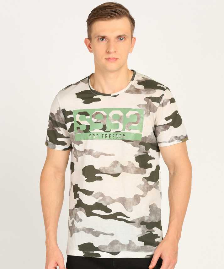 Spykar Military Camouflage Men Round Neck White T-Shirt - Buy Spykar Military Camouflage Men Round Neck White T-Shirt Online at Best Prices in India | Flipkart.com