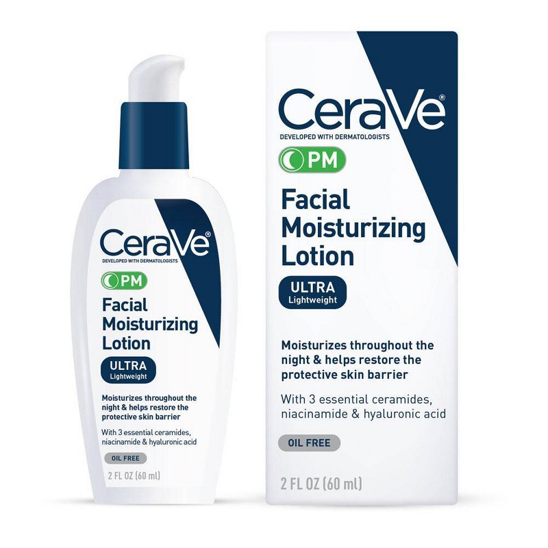 Buy CeraVe Face Moisturizer,PM Facial Moisturizing Lotion,Night Cream for Normal to Oily Skin with Hyaluronic Acid and Niacinamide - 2 fl oz Online in Lebanon. 76545854