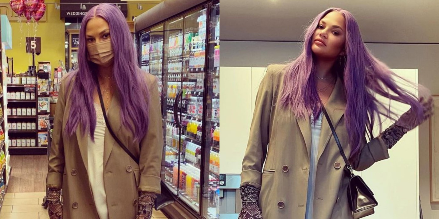 Chrissy Teigen Debuted Purple New Hair