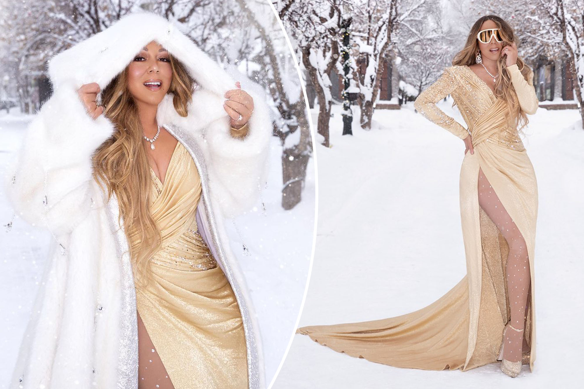 Mariah Carey wears plunging dress in the snow for New Year&#39;s